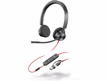Poly Blackwire 3325 Stereo Microsoft Teams Certified USB-C Headset +3.5mm Plug +USB-C/A Adapter (8X2