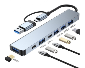 E-GREEN Adapter USB 3.0/USB 3.1 tip C (M) - USB 3.0 + 3 x USB 2.0 + 3.5mm audio + SD/TF + 1 x tip C 