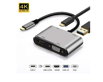 FAST ASIA Adapter-konvertor TIP C na HDMI 4K+VGA+1xUSB 3.0+TIP C