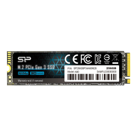 M.2 NVMe 256GB, 2280, PCIe Gen 3x4, A60, Read up to 2,100 MB/s, Write up to 1,200 MB/s (single sided