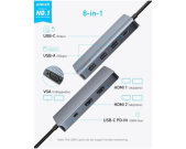 ANKER USB-C Data Hub, 8u1, Triple Display, PD 85W doking stanica siva