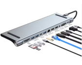 E-GREEN Adapter USB 3.1 tip C (M) - 2 x HDMI + VGA + 3 x USB 3.0 + 2 x tip C + RJ45 (F) + SD/TF + PD